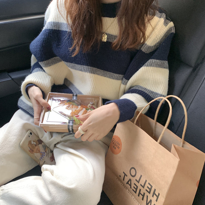 Kvinders afslappede strikket sweater med moderne striber Stilla