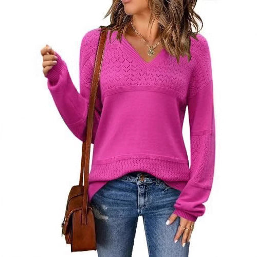 Dame strikpullover med V-hals fra Stilla