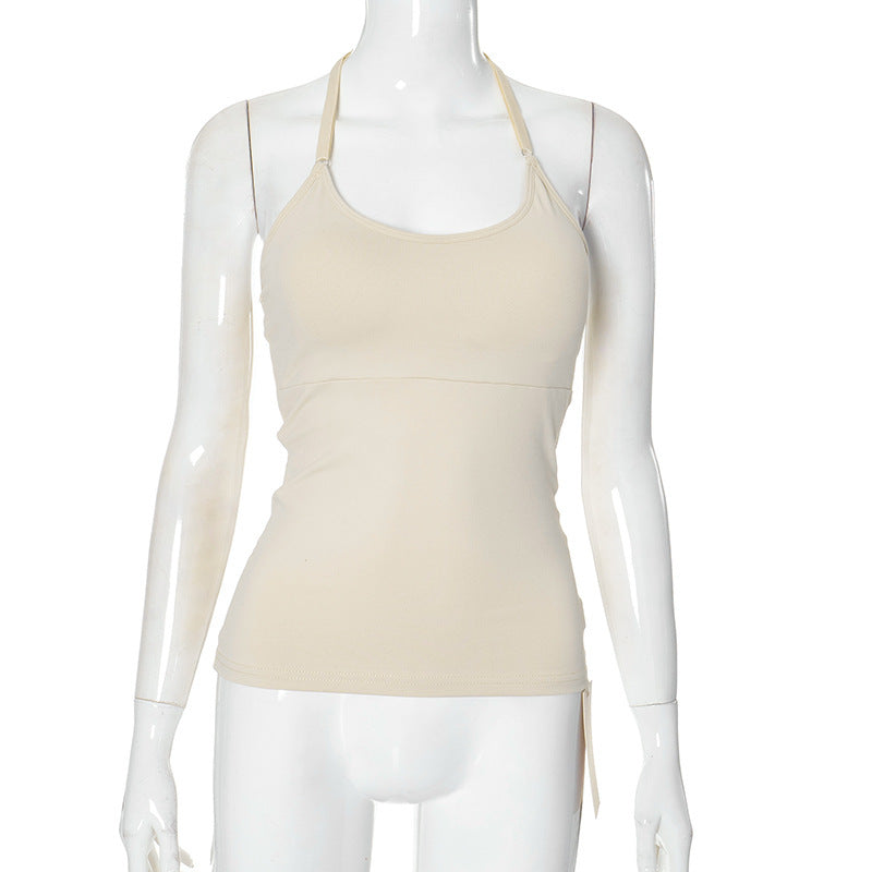Dame trendy haltertop med elastisk pasform og side snøringer Skovae