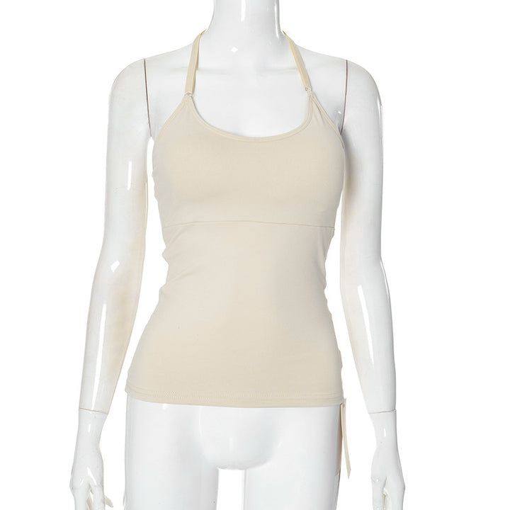 Dame trendy haltertop med elastisk pasform og side snøringer Skovae