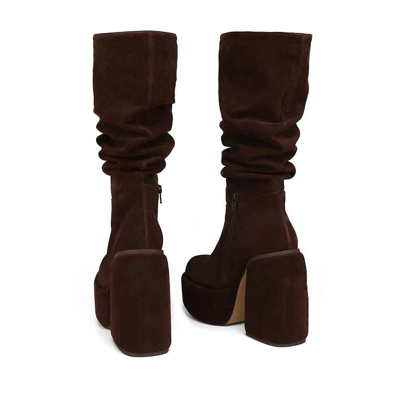 Femme Over-knæ Slouchy Platform Støvler med Klodsede Hæle Stilla