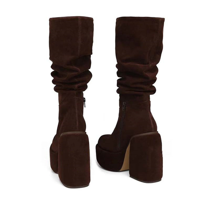 Femme Over-knæ Slouchy Platform Støvler med Klodsede Hæle Stilla