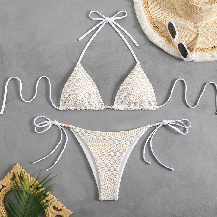 Dame Triangel-Bikini-Sæt med justerbare stropper og elegant mønsterkombination Skovae