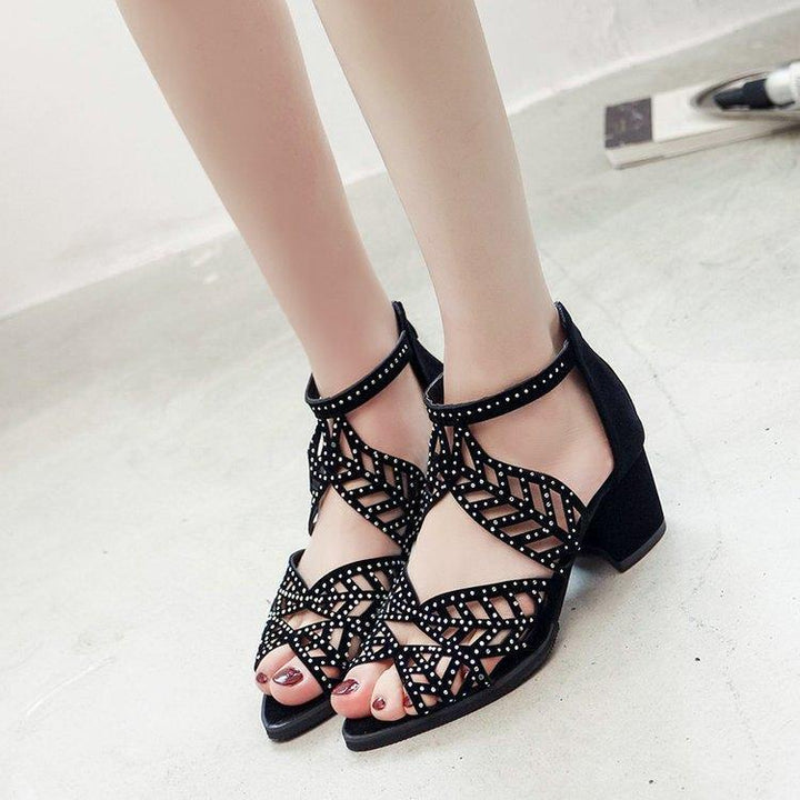 Dame Glamourøse Rhinestone Sandaler med Blokhæl Stilla