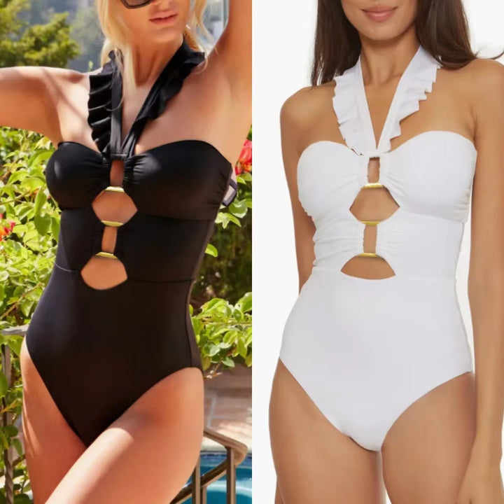 Dame Éttedt Badedragt med raffinerede Cut-Outs og fashionable Bindebånd Stilla
