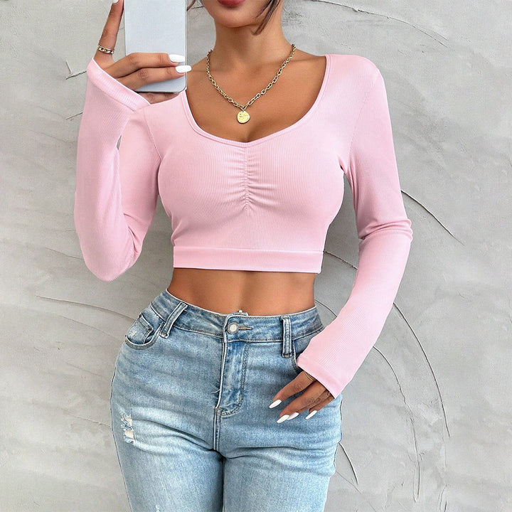 Kvinders langærmet crop top med ruching Stilla