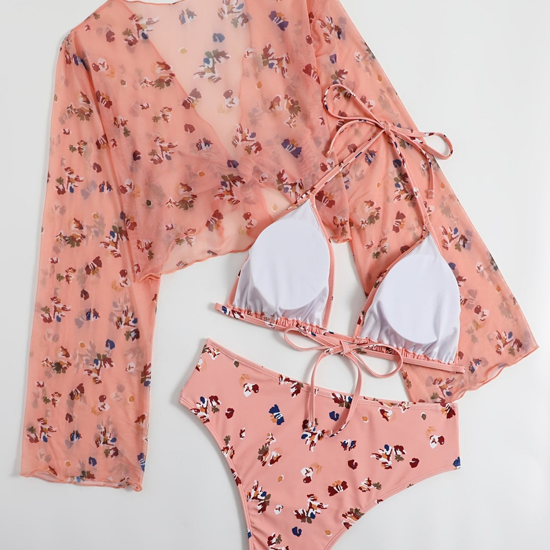 Dame gennemsigtig strandtop med farverig bikini Skovae