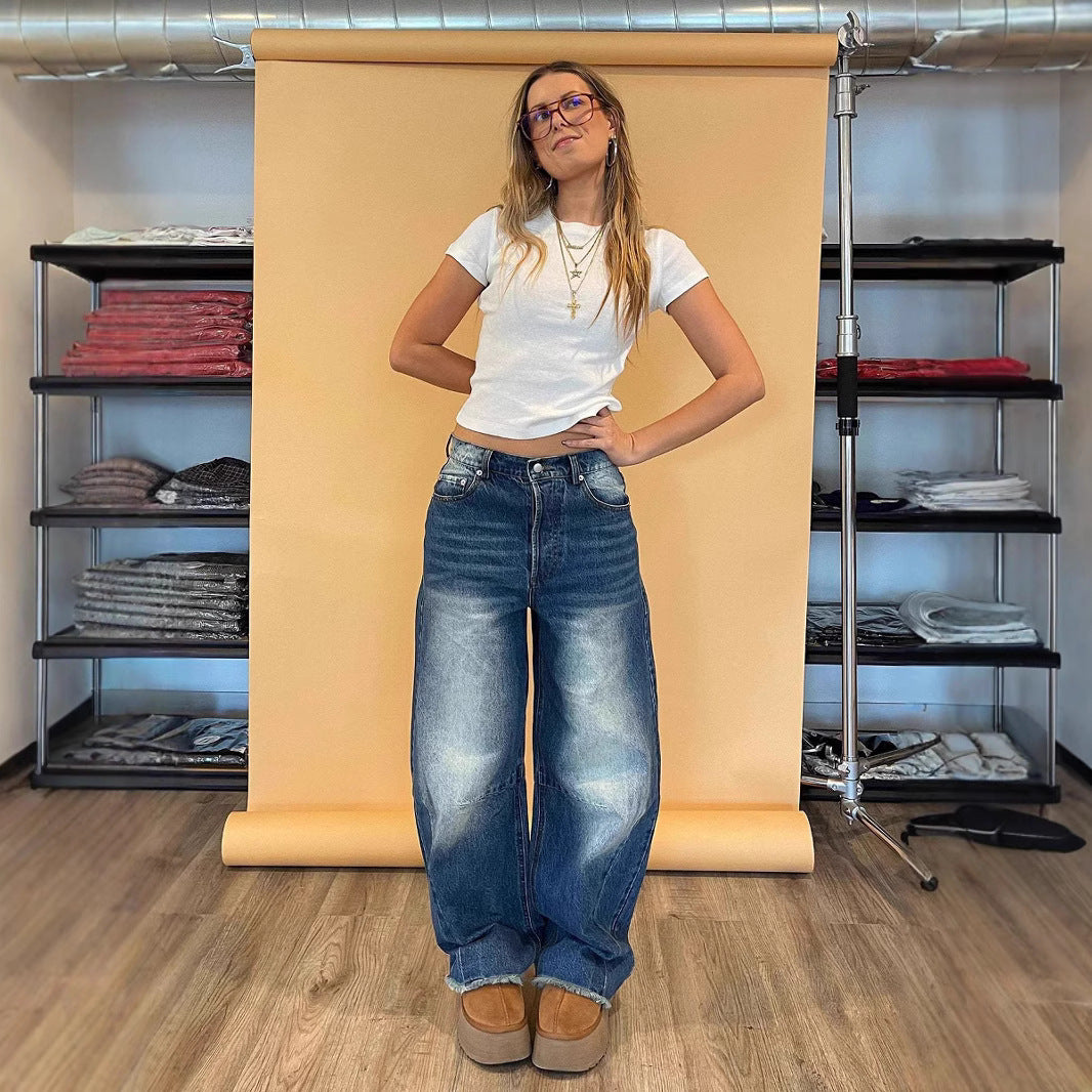 Dame High-Waist Baggy Jeans med bred ben og afslappet snit Stilla