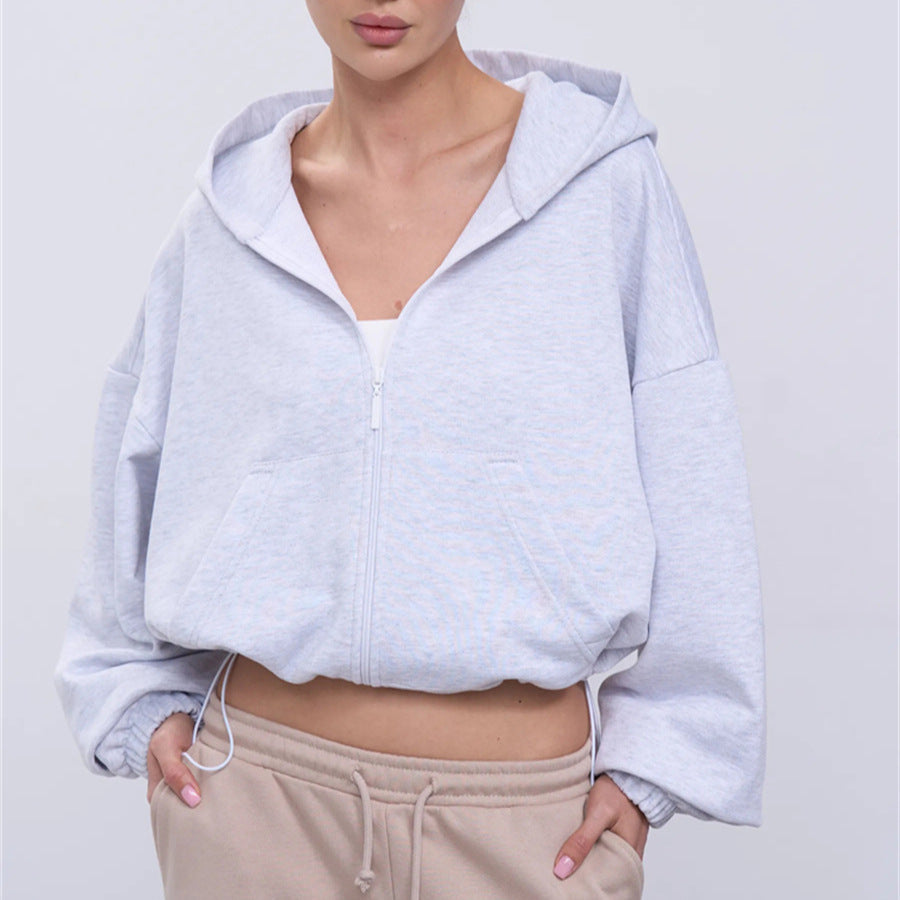 Kvinder casual cropped hoodie med voluminøse ærmer Skovae
