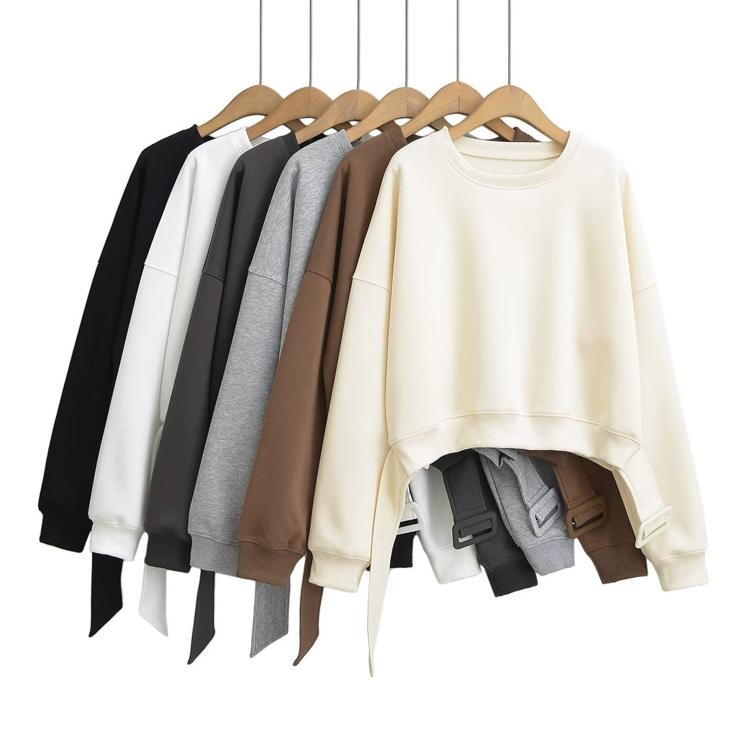 Dame Cropped Sweatshirt med afslappet pasform og moderne bælte Stilla