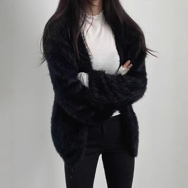 Dame Fluffy Cardigan med Åben Front og Praktiske Lommer Stilla
