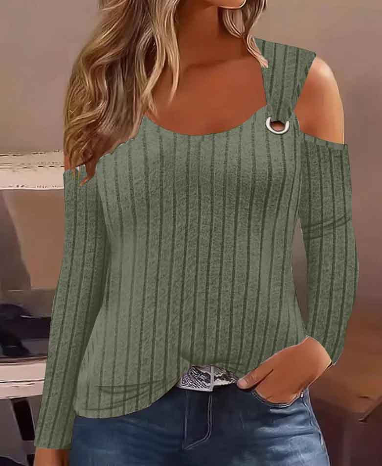 Dame Off-Shoulder top med dekorrative ribzoner og moderigtigt snit Stilla