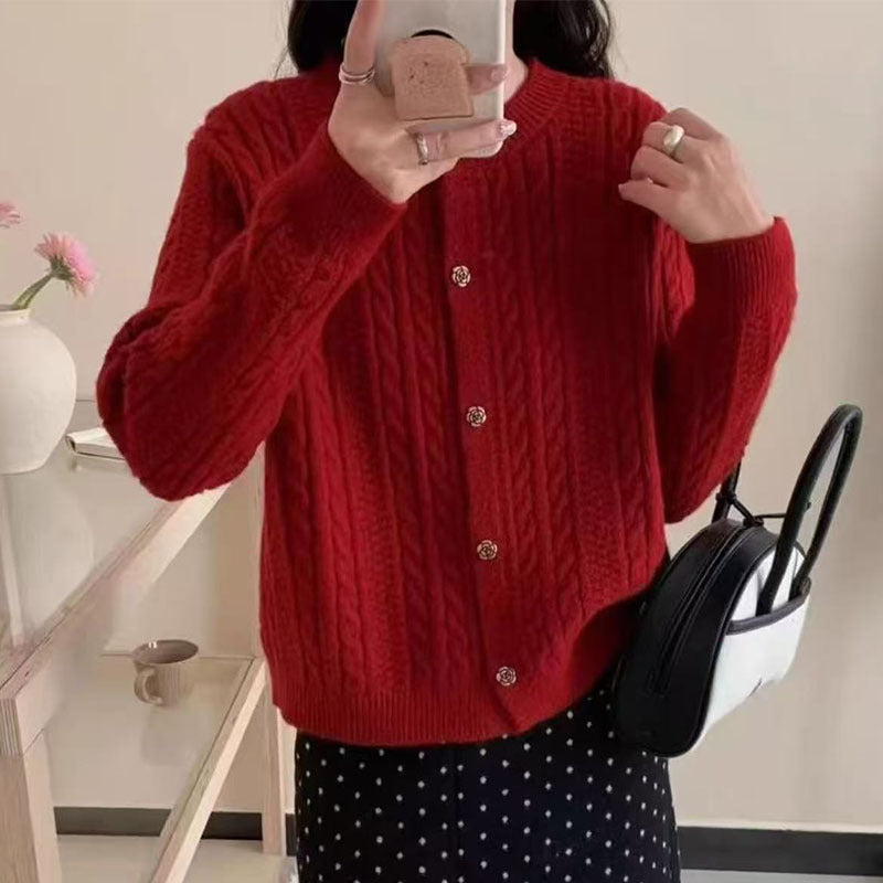 Dame elegant cardigan med kabelmønster og dekorative knapper Stilla