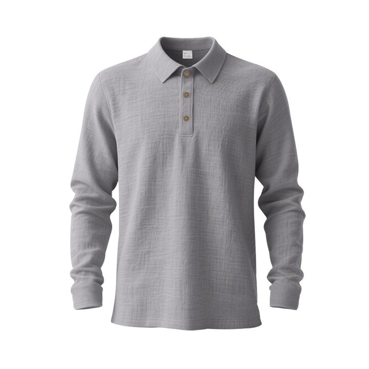 Herrer nan Musselin-langærmet polo t-shirt med skjortekrave, kort knaplukning og naturlig knaplook Skovae