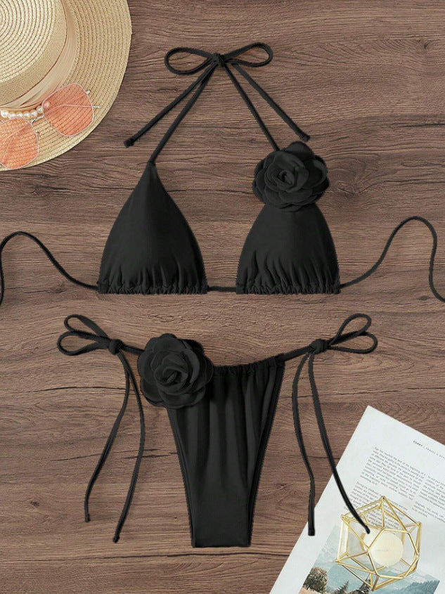 Dame triangle bikini med dekorative flæser og justerbare bånd Skovae