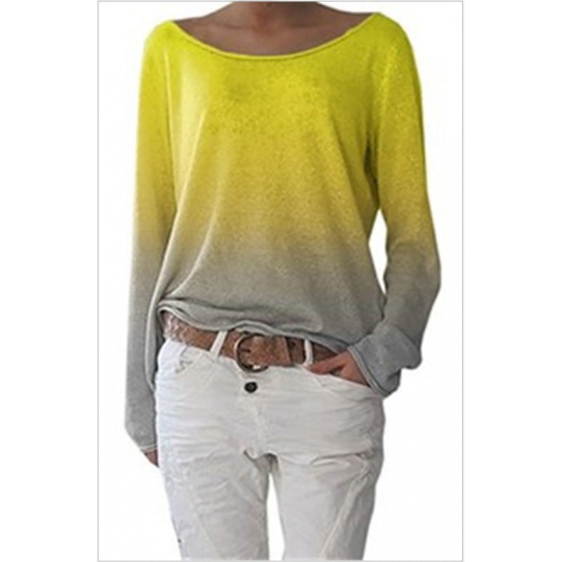Kvindernes Oversized Sweater med Ombre Design og Bred Rund Udhuling Stilla