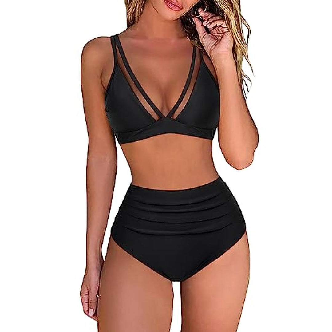 Dame Højskåret Bikini med Leo-mønster og Gennemsigtige Indsatser Stilla