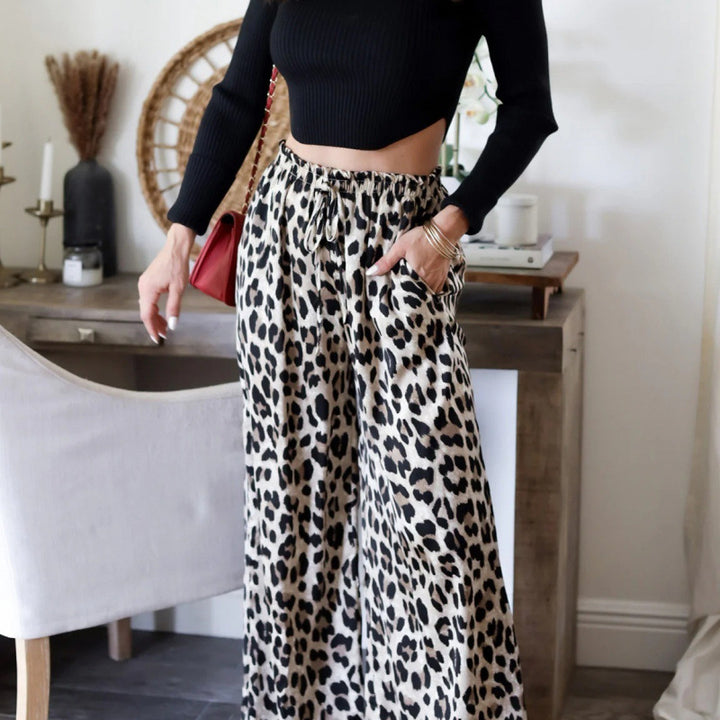 Kvinder Bredben Leopardprint-Bukser Stilla