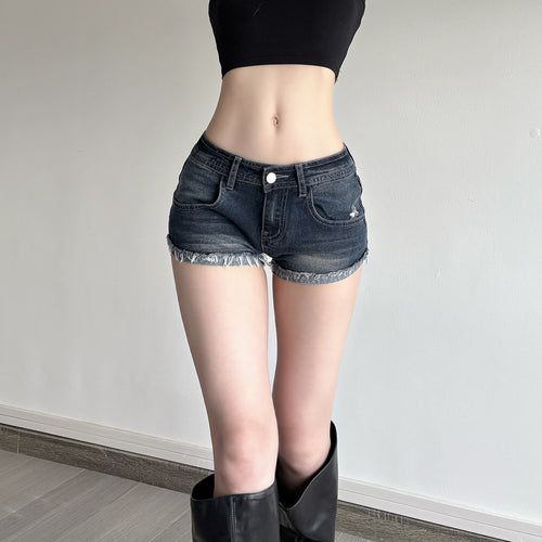 Dame Denim-shorts med frynsede kanter Skovae