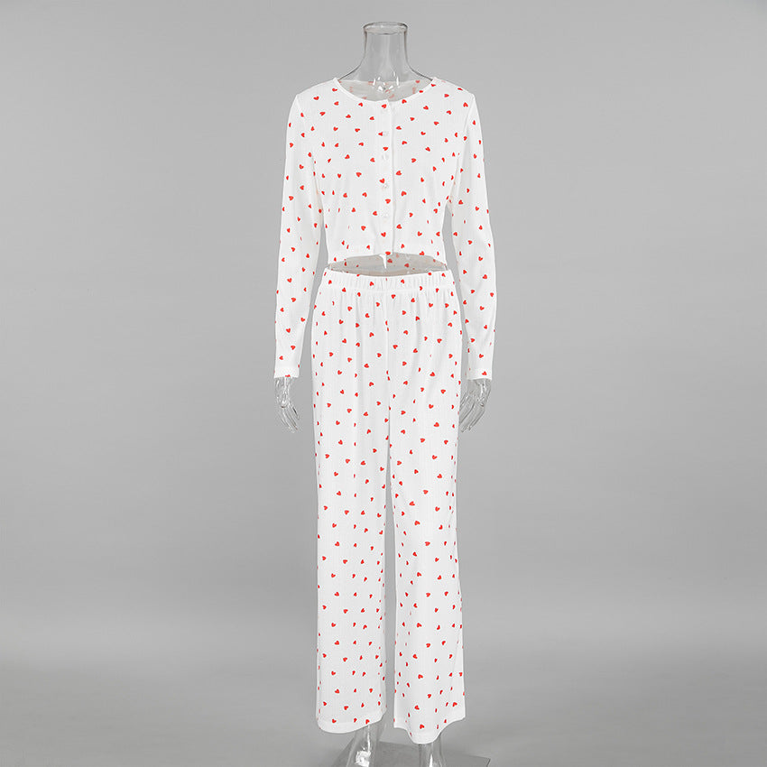 Dame Crop-Pyjama-Sæt med hjerte mønster Stilla