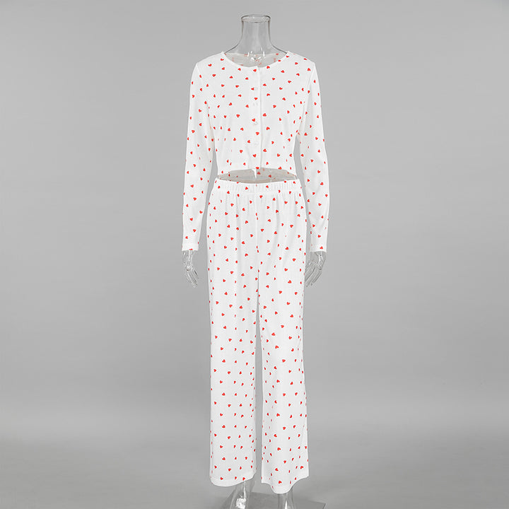 Dame Crop-Pyjama-Sæt med hjerte mønster Stilla