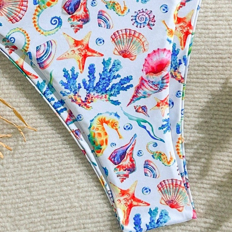 Dame bikini-sæt med farverigt undervandsmotiv og justerbare stropper Skovae