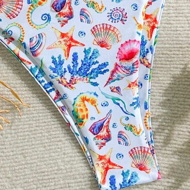 Dame bikini-sæt med farverigt undervandsmotiv og justerbare stropper Skovae