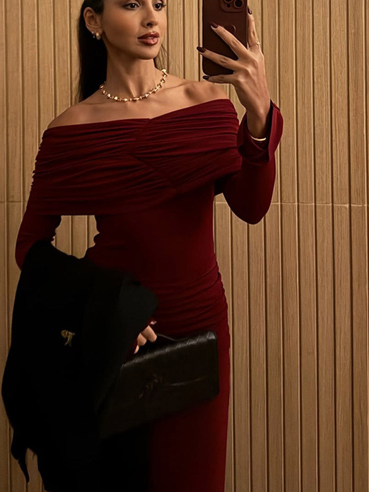 Dame Off-Shoulder Maxikjole med draperede detaljer Stilla