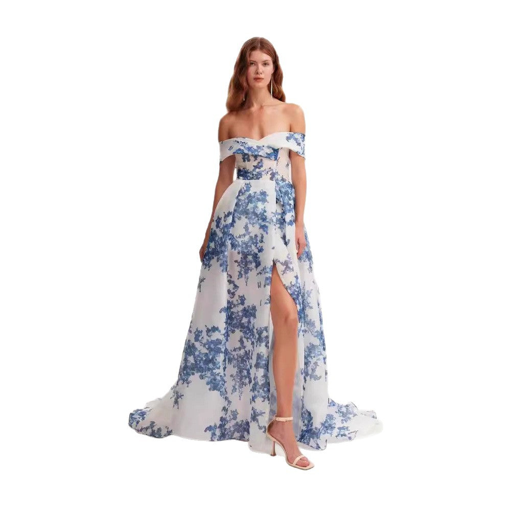 Kvinders maxikjole lavet af chiffon med blomstermønster Skovae