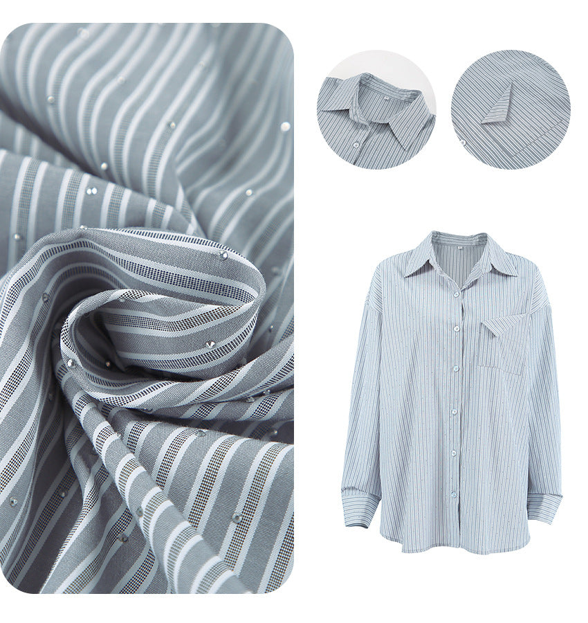 Damer casual oversized skjorte med fine striber og brystlomme Stilla