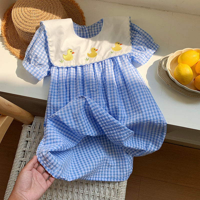 Pigeænder broderet gingham kjole Stilla