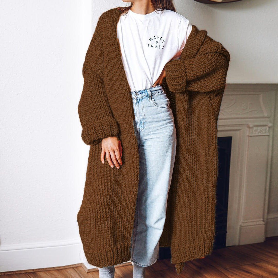 Kvinders chunky strik cardigan med behagelig oversized pasform og dybe lommer Stilla