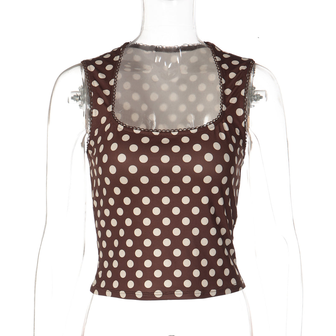 Dame Polka-dot cropped top med kvadratisk U-hals og elastisk talje Skovae