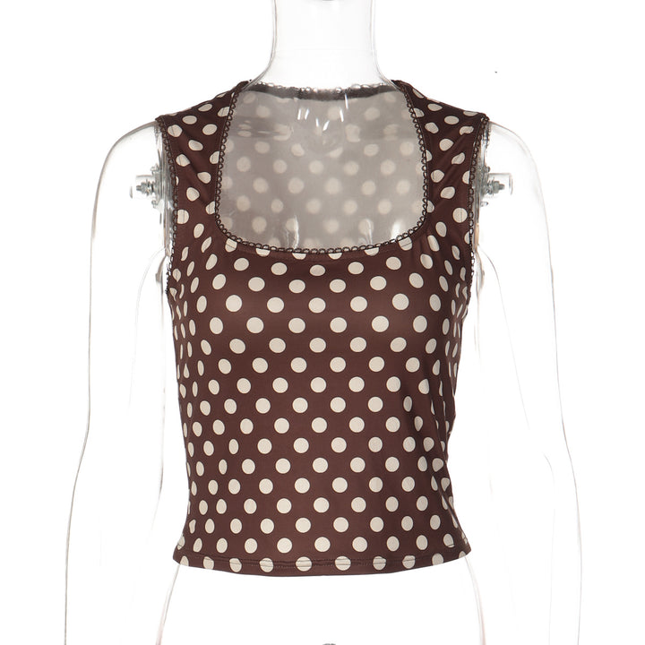 Dame Polka-dot cropped top med kvadratisk U-hals og elastisk talje Skovae