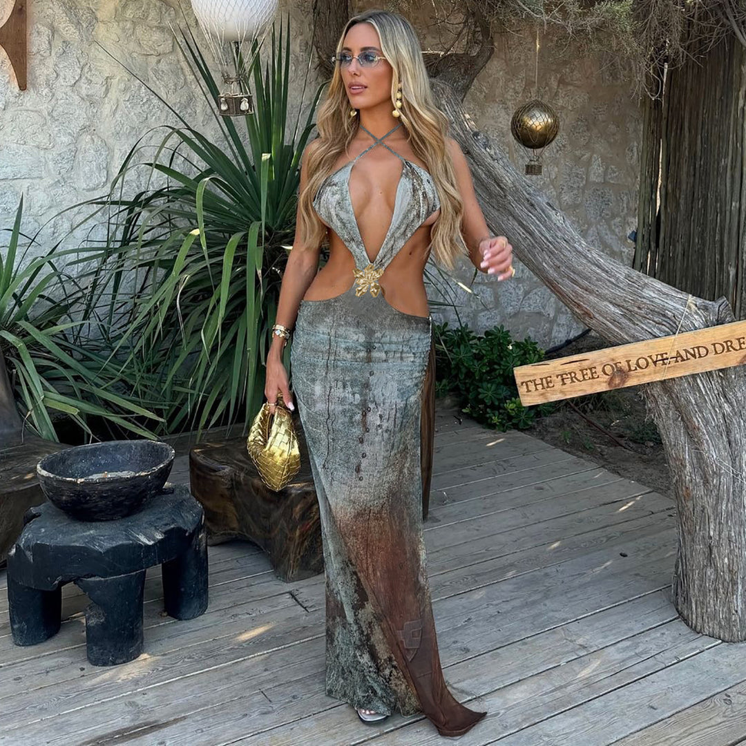 Dame Maxi-kjole med forførende cut-out og innovativ draperingsdesign Stilla
