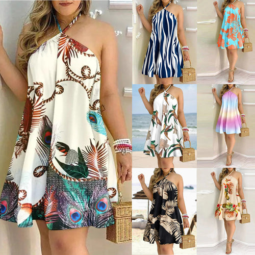 Damer Tropical Print Halterneck Kjole Stilla