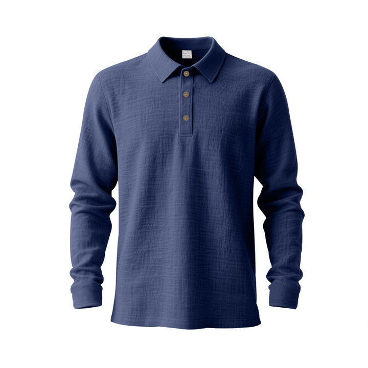 Herrer nan Musselin-langærmet polo t-shirt med skjortekrave, kort knaplukning og naturlig knaplook Skovae