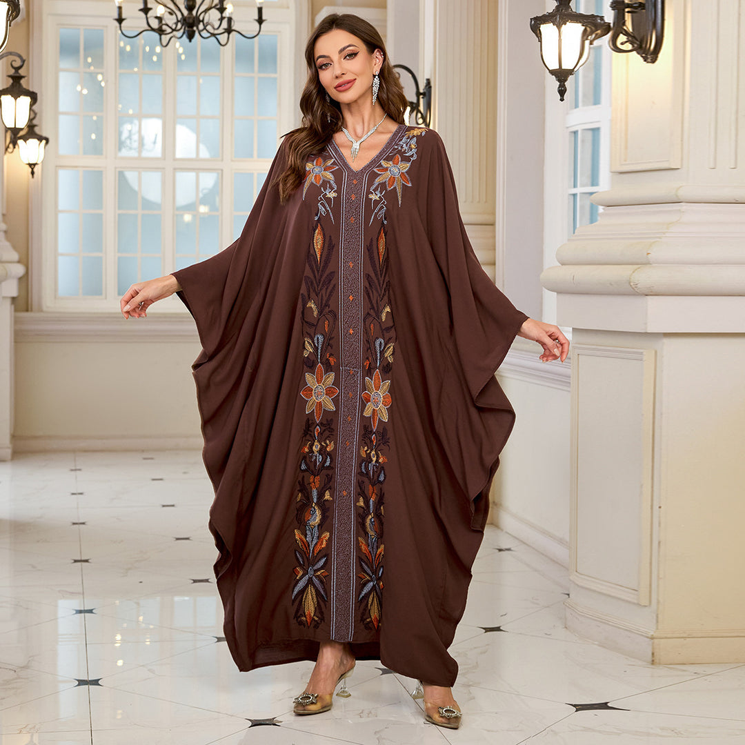 Dame kaftan med blomsterbroderi og flydende snit Stilla