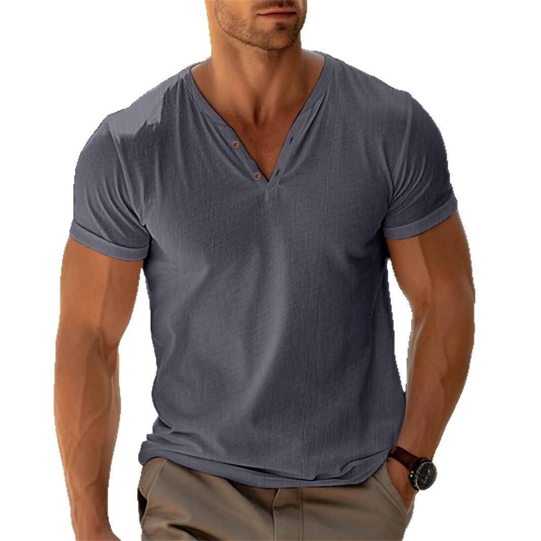 Herrer Kortærmet Henley-Shirt med dekorative knapper og afslappet pasform Stilla