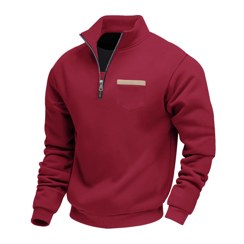 Herren nan sweatshirt med halv lynlås, ståkrave og brystlomme Skovae