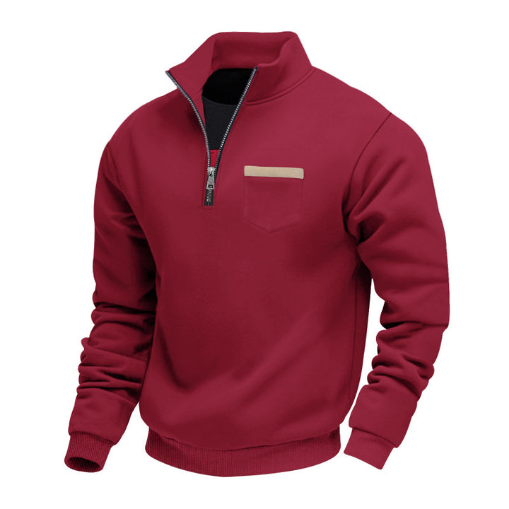 Herren nan sweatshirt med halv lynlås, ståkrave og brystlomme Skovae
