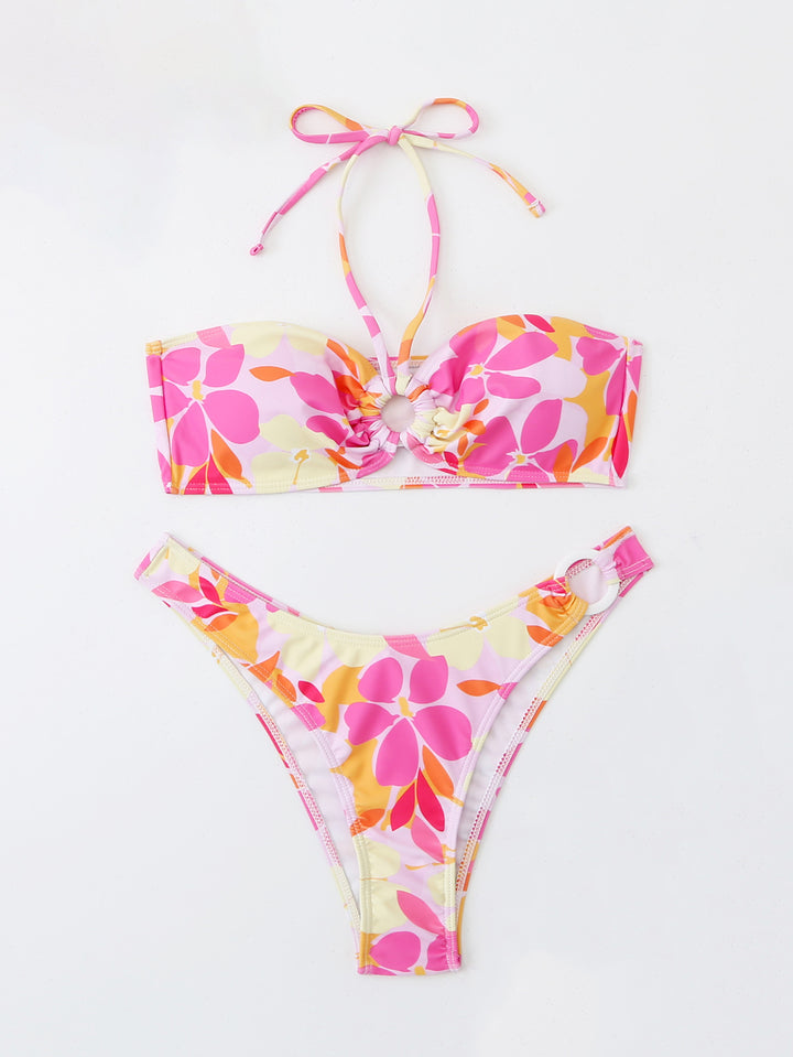 Dame Bandeau Floral Print Bikini-Sæt med Udsnitsdetaljer Stilla