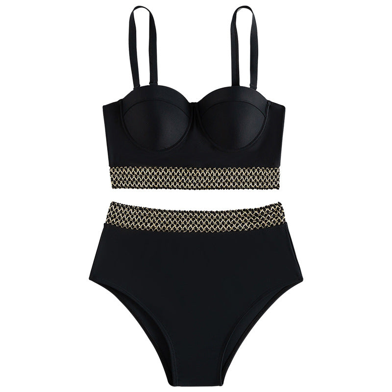 Dame højtaljet bikini med elegant bustier og stilfulde accenter Skovae