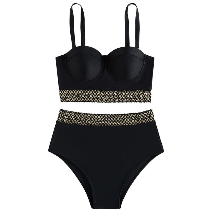 Dame højtaljet bikini med elegant bustier og stilfulde accenter Skovae