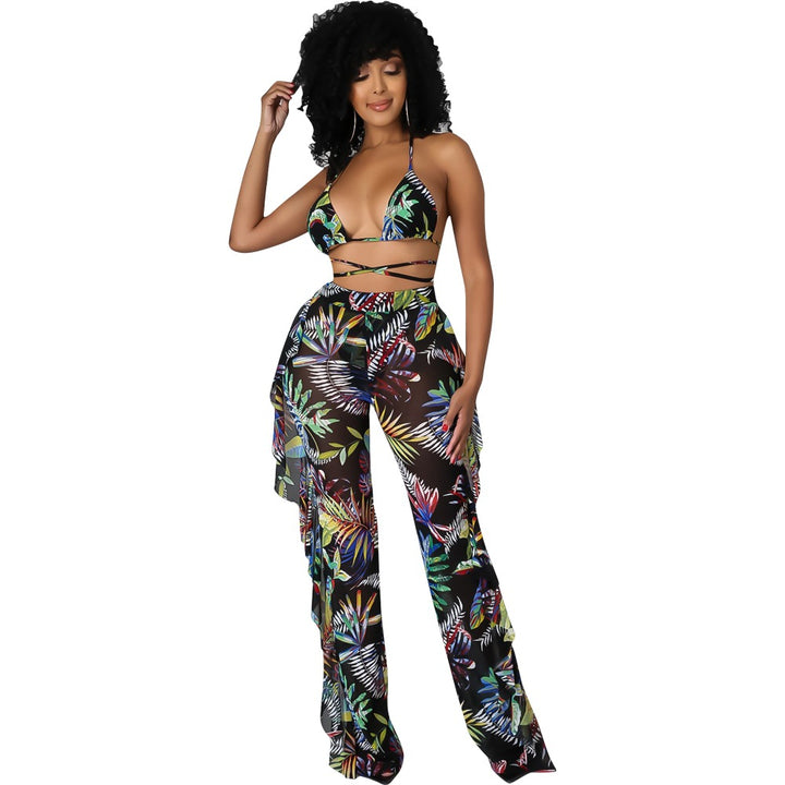 Dame To-delt Strandensemble med blomsterprint og transparente detaljer Stilla