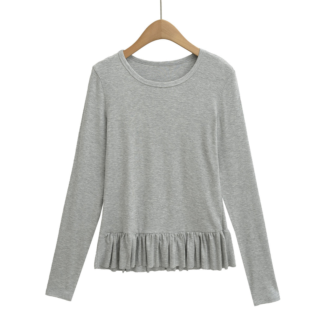 Dame Longsleeve Top med flæse afslutning og rund halsudskæring Stilla