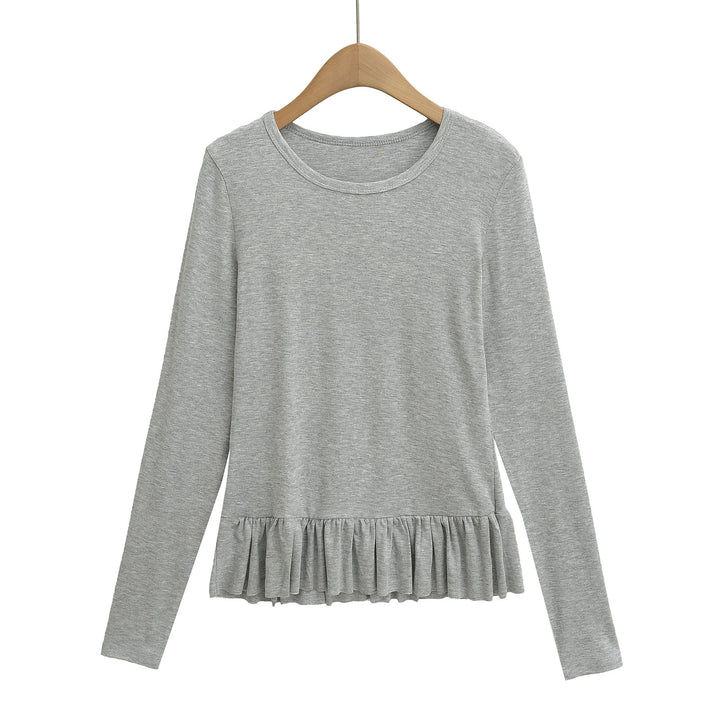Dame Longsleeve Top med flæse afslutning og rund halsudskæring Stilla
