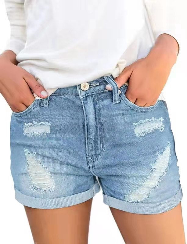 Dame Zerrissede Denim-Shorts med modepræg og afslappet snit Stilla
