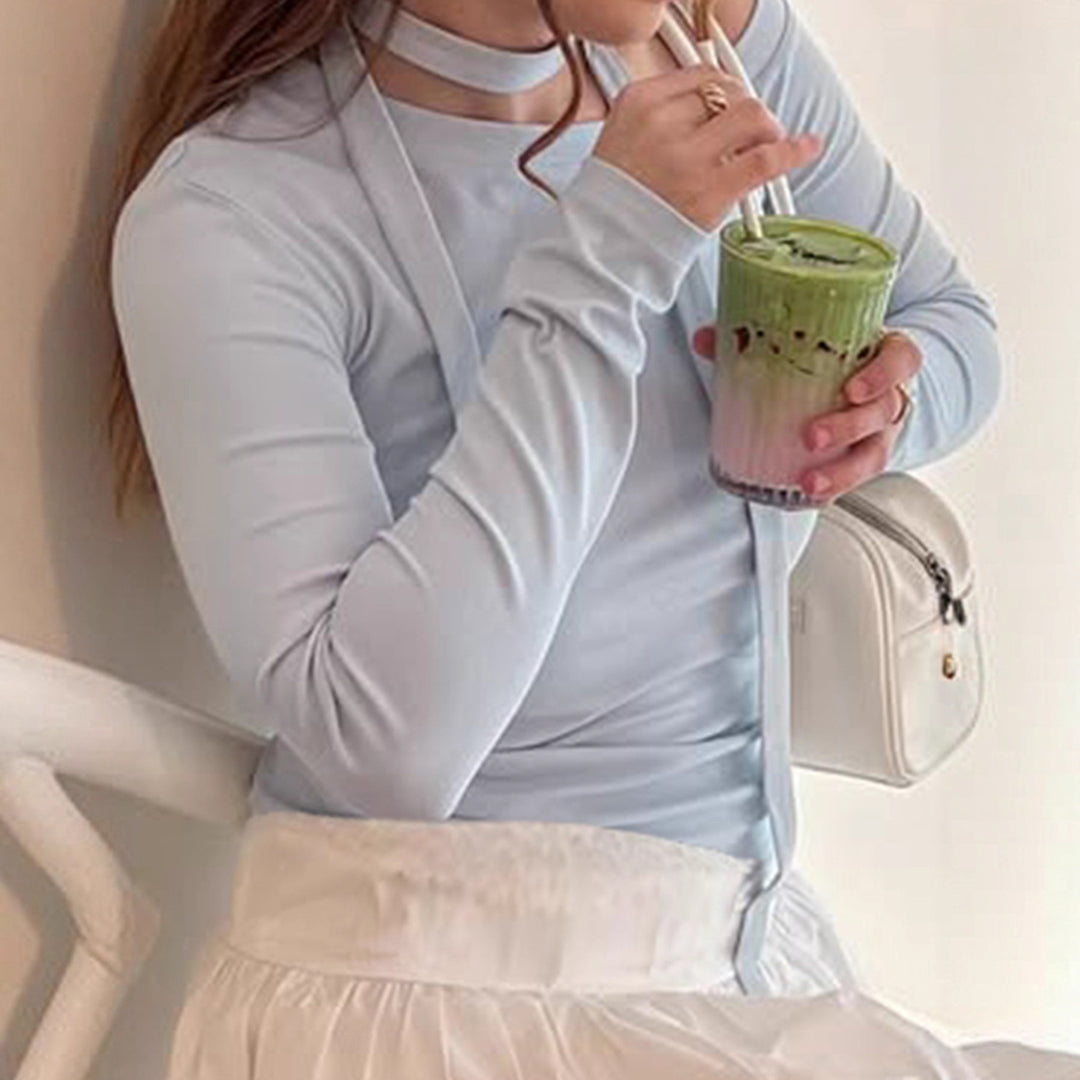 Dame Off-Shoulder Langærmet Top med justerbar hals Skovae