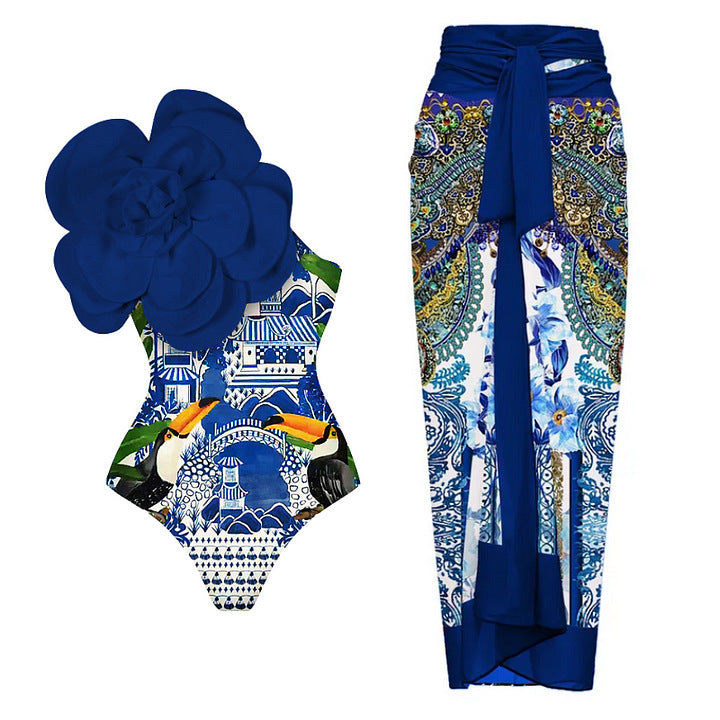 Dame én-delt badeshorts med floral 3D-design Skovae